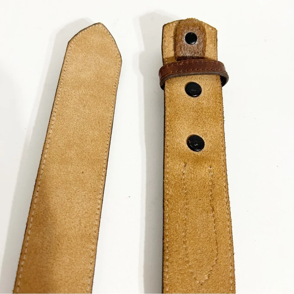 Unique Unbranded Leather Belt with Double Belt Design Light Brown Tan Brass Tone